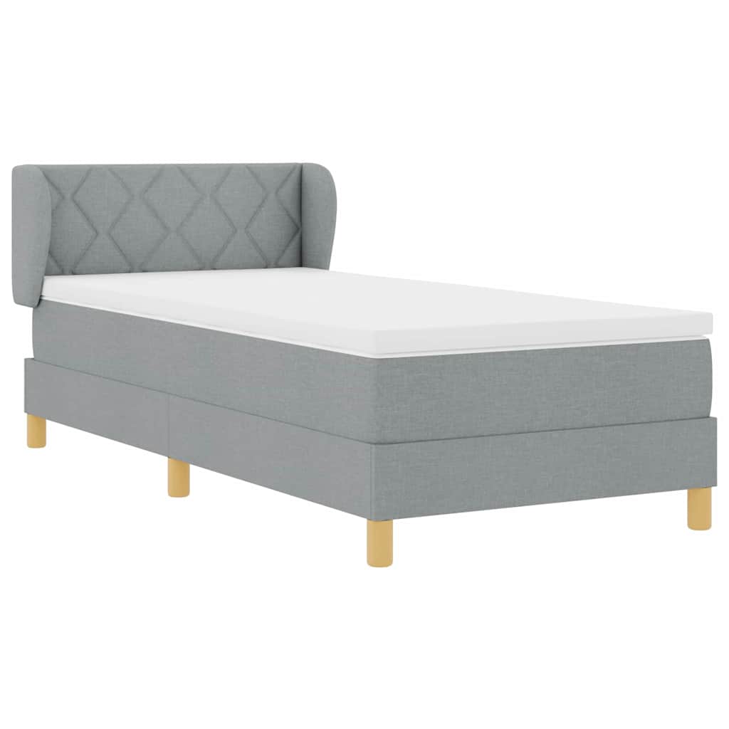 Boxrugós ágy fejtámlával Világosszürke 90 x 200 cm szövet