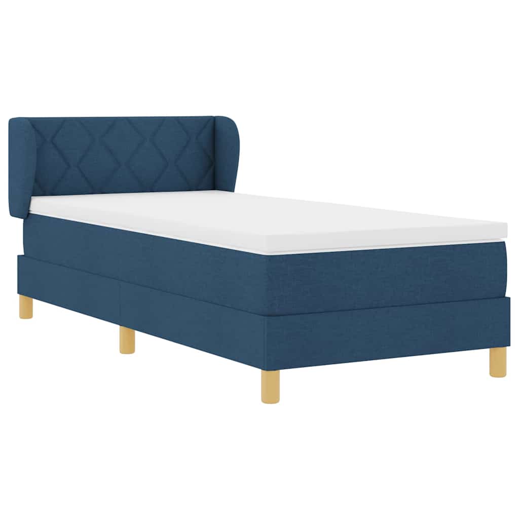 Boxrugós ágy fejtámlával Kék 100 x 200 cm szövet