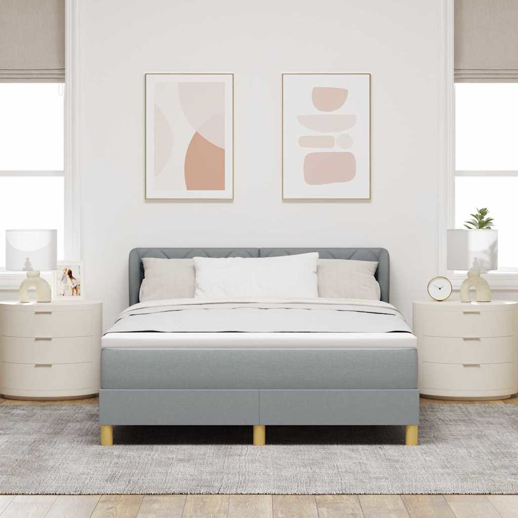 Boxrugós ágy fejtámlával Világosszürke 140 x 190 cm szövet