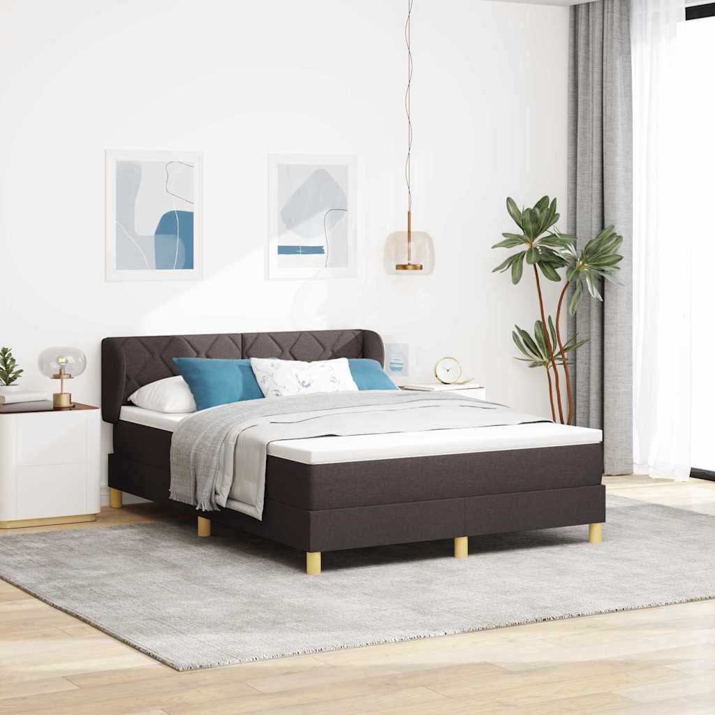 Boxrugós ágy fejtámlával Sötét Barna 160 x 200 cm szövet
