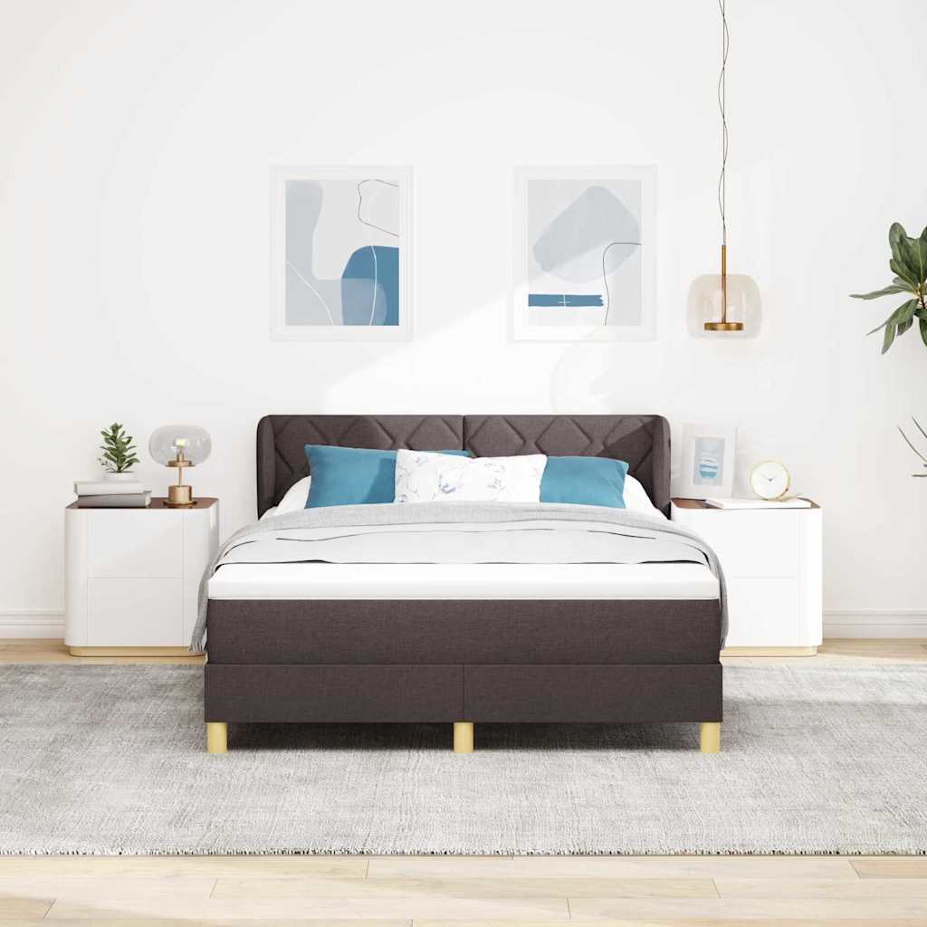 Boxrugós ágy fejtámlával Sötét Barna 160 x 200 cm szövet