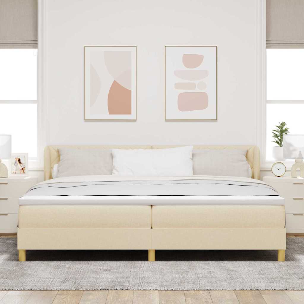 Boxrugós ágy fejtámlával Krém 200 x 200 cm szövet
