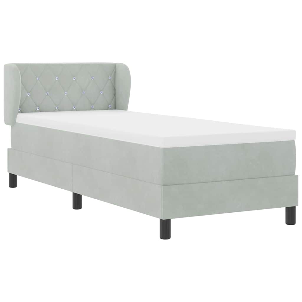Boxrugós ágy fejtámlával Világosszürke 80 x 200 cm Bársony