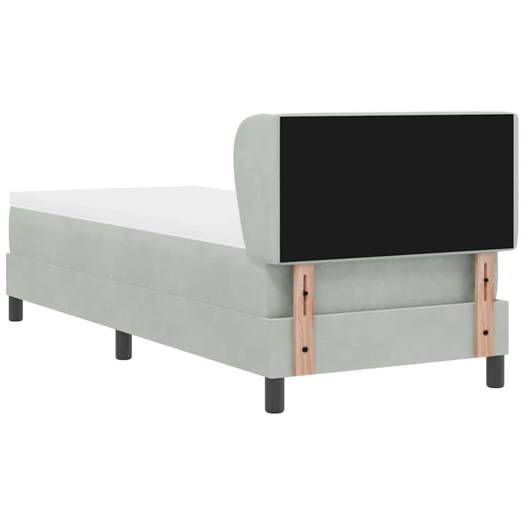 Boxrugós ágy fejtámlával Világosszürke 80 x 200 cm Bársony
