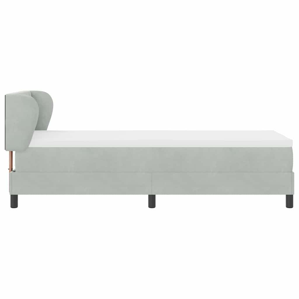Boxrugós ágy fejtámlával Világosszürke 80 x 200 cm Bársony