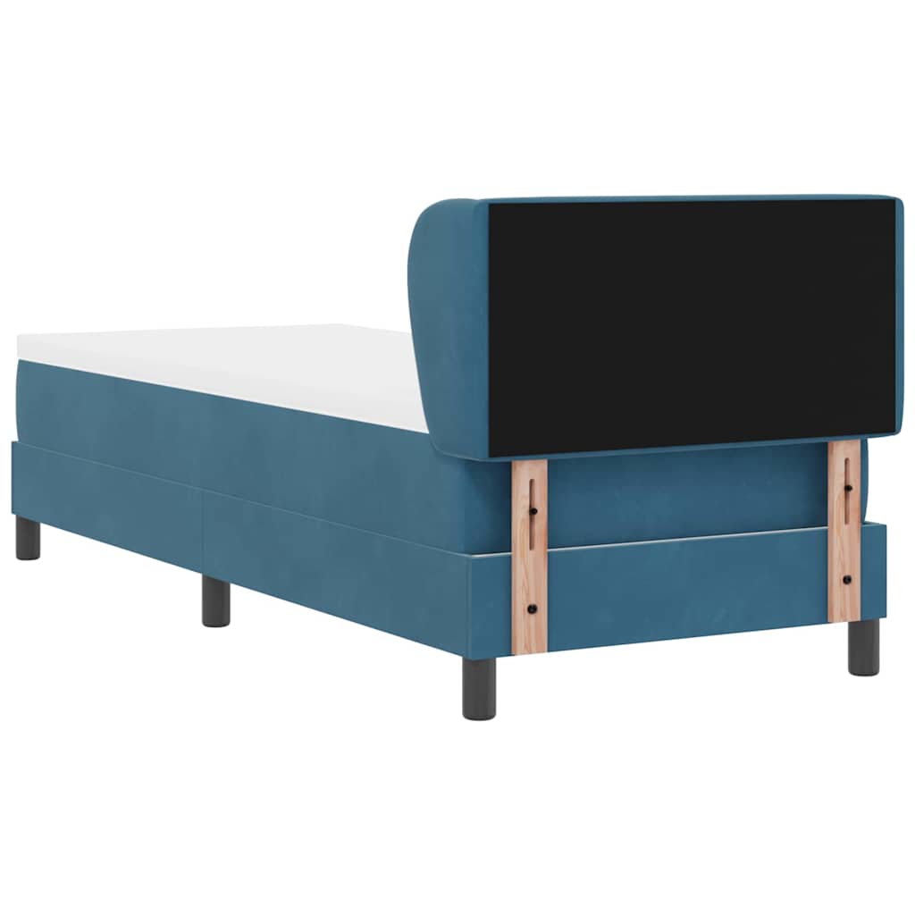 Boxrugós ágy fejtámlával Sötétkék 80 x 200 cm Bársony