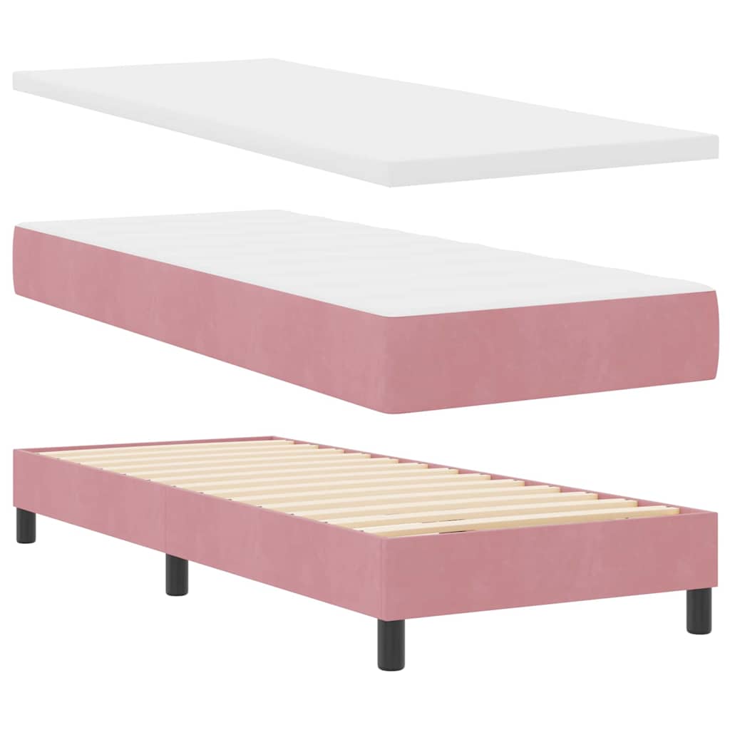 Boxrugós ágy fejtámlával Rózsaszín 80 x 200 cm Bársony