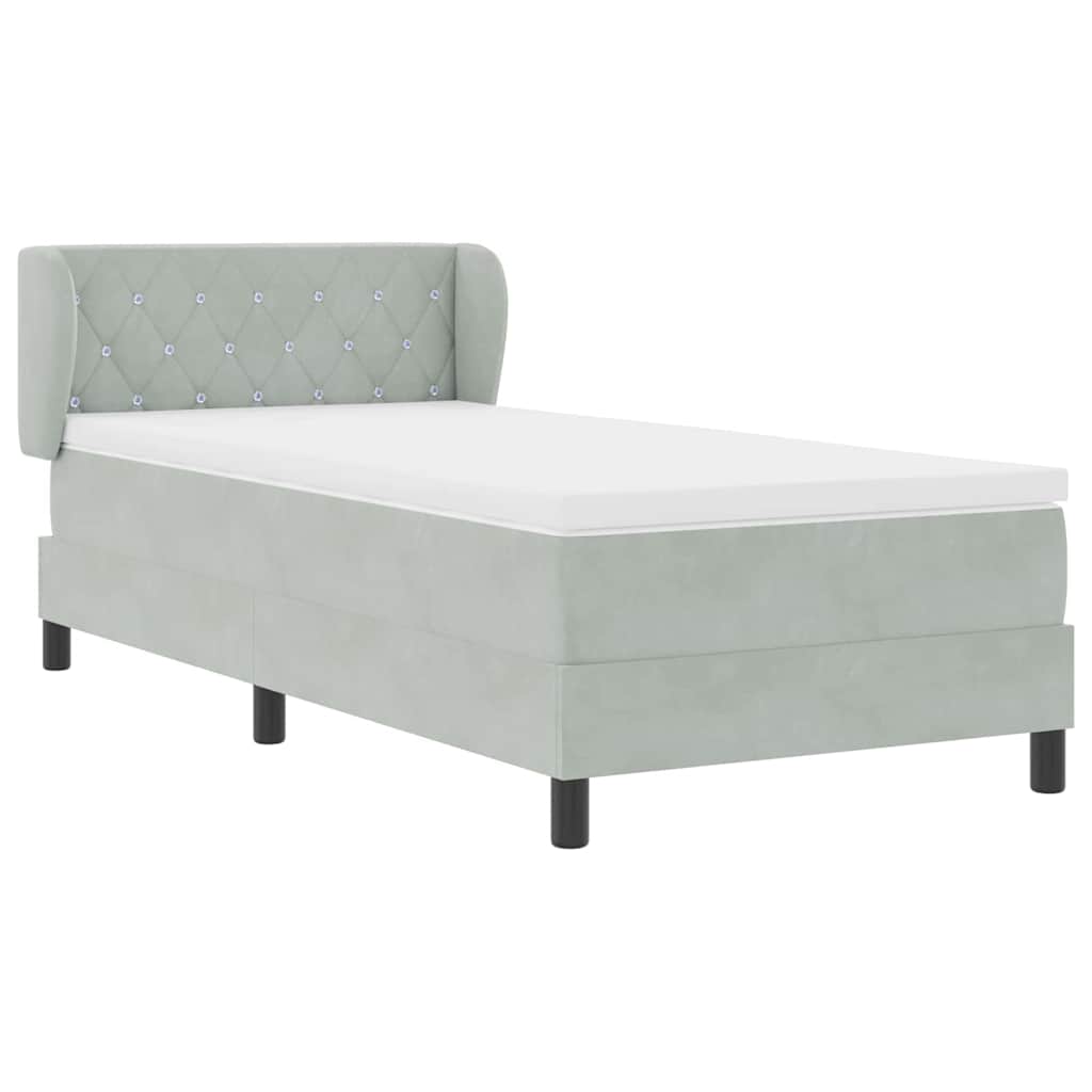 Boxrugós ágy fejtámlával Világosszürke 90 x 200 cm Bársony