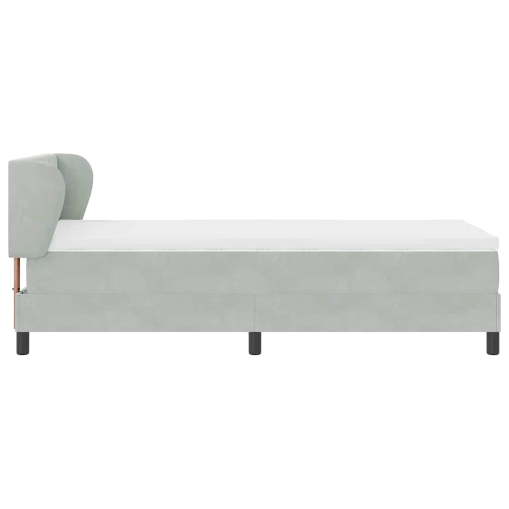 Boxrugós ágy fejtámlával Világosszürke 90 x 200 cm Bársony