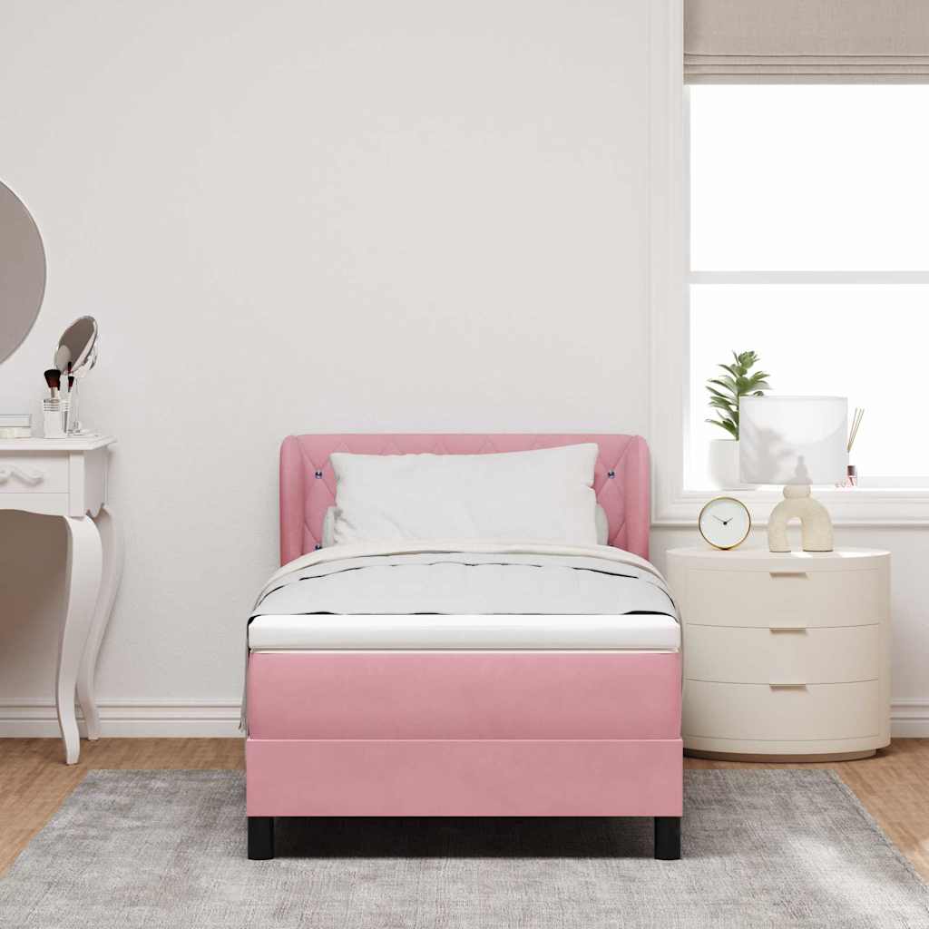 Boxrugós ágy fejtámlával Rózsaszín 100 x 200 cm Bársony