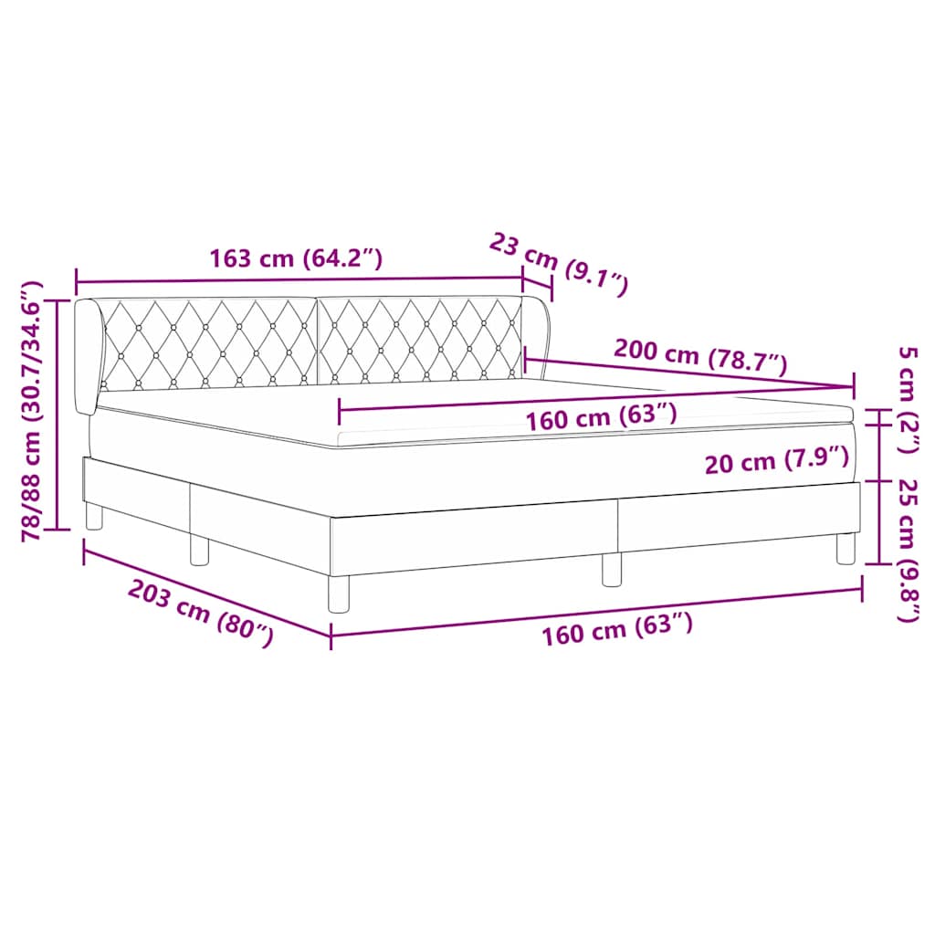 Boxrugós ágy fejtámlával Sötétkék 160 x 200 cm Bársony