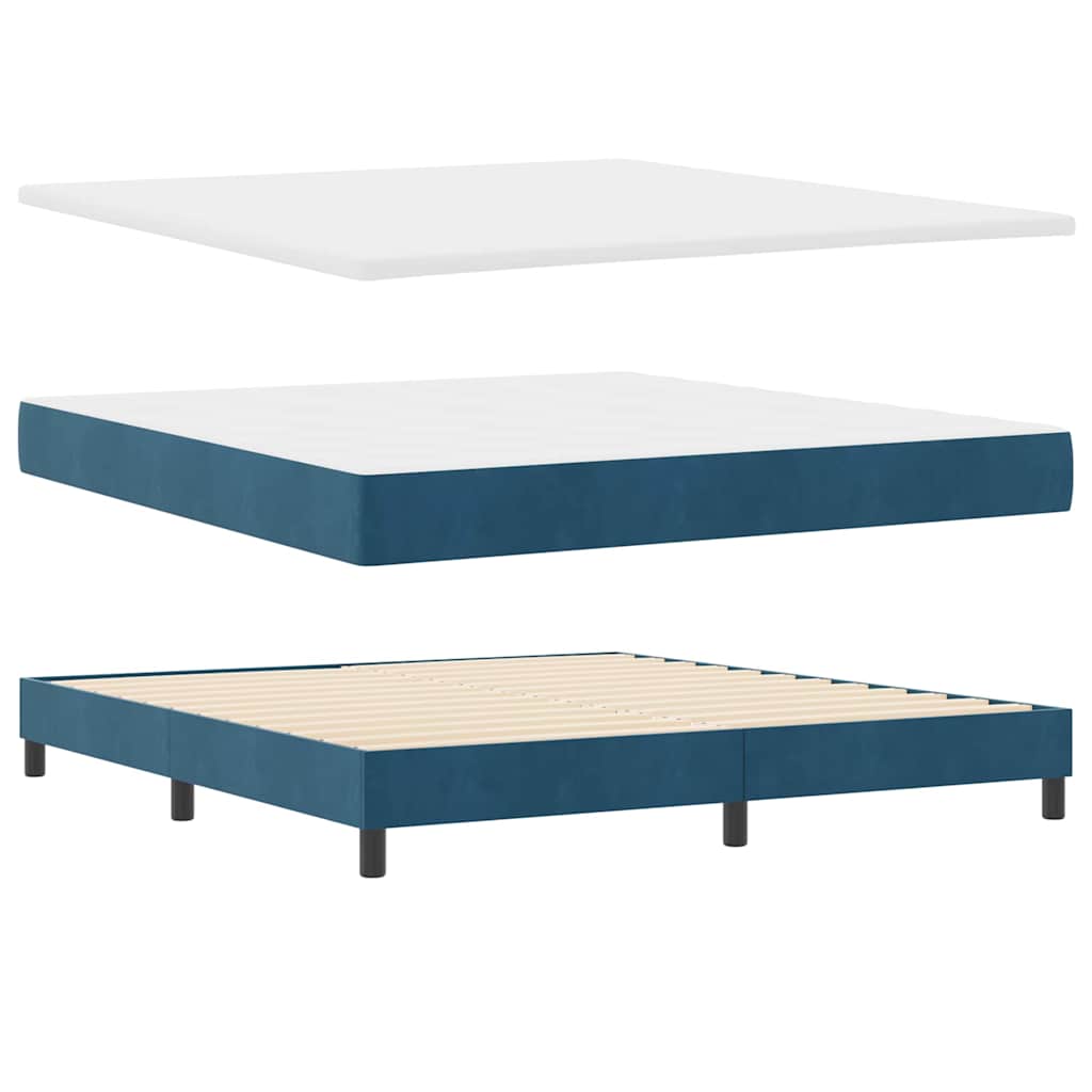 Boxrugós ágy fejtámlával Sötétkék 180 x 200 cm Bársony