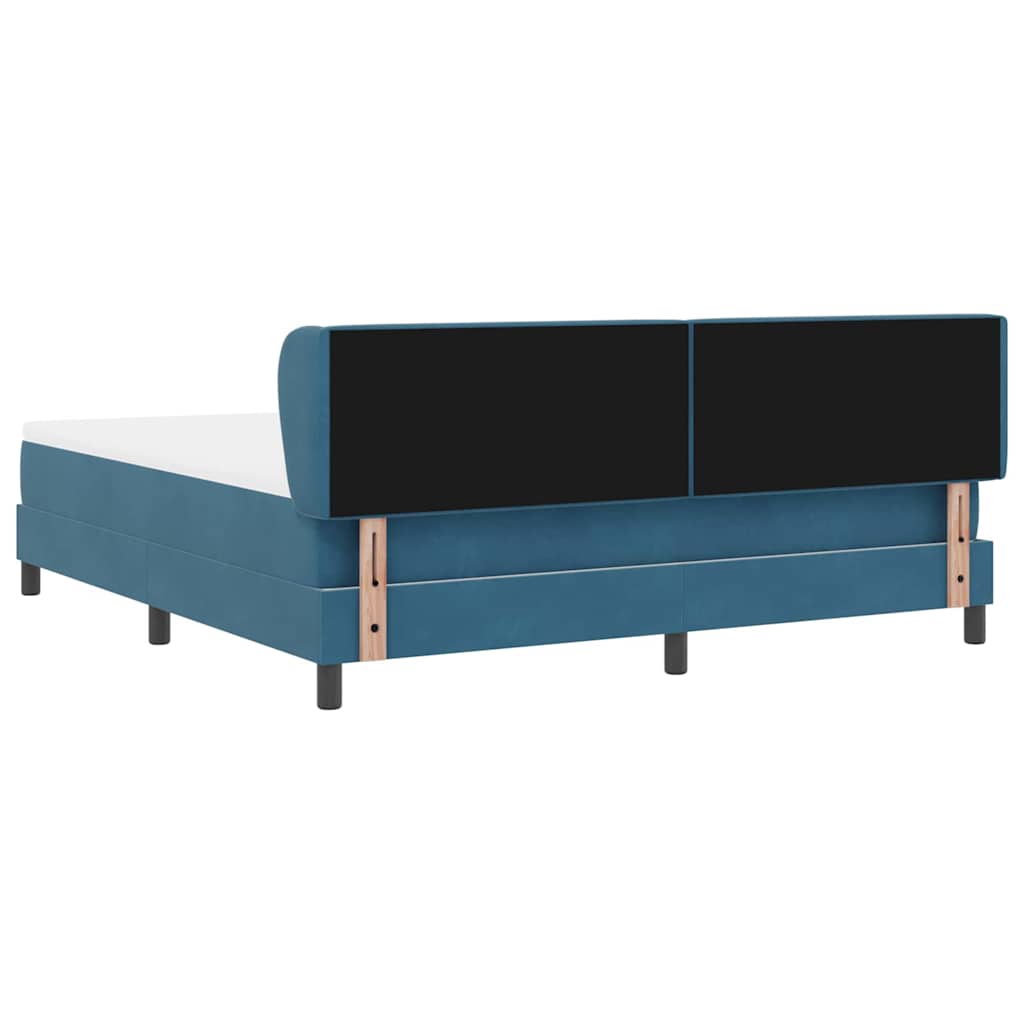 Boxrugós ágy fejtámlával Sötétkék 180 x 200 cm Bársony