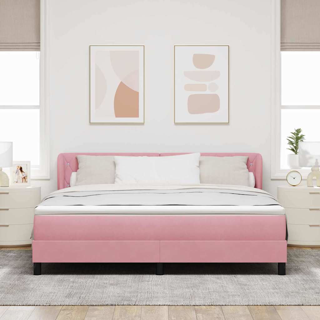 Boxrugós ágy fejtámlával Rózsaszín 180 x 200 cm Bársony
