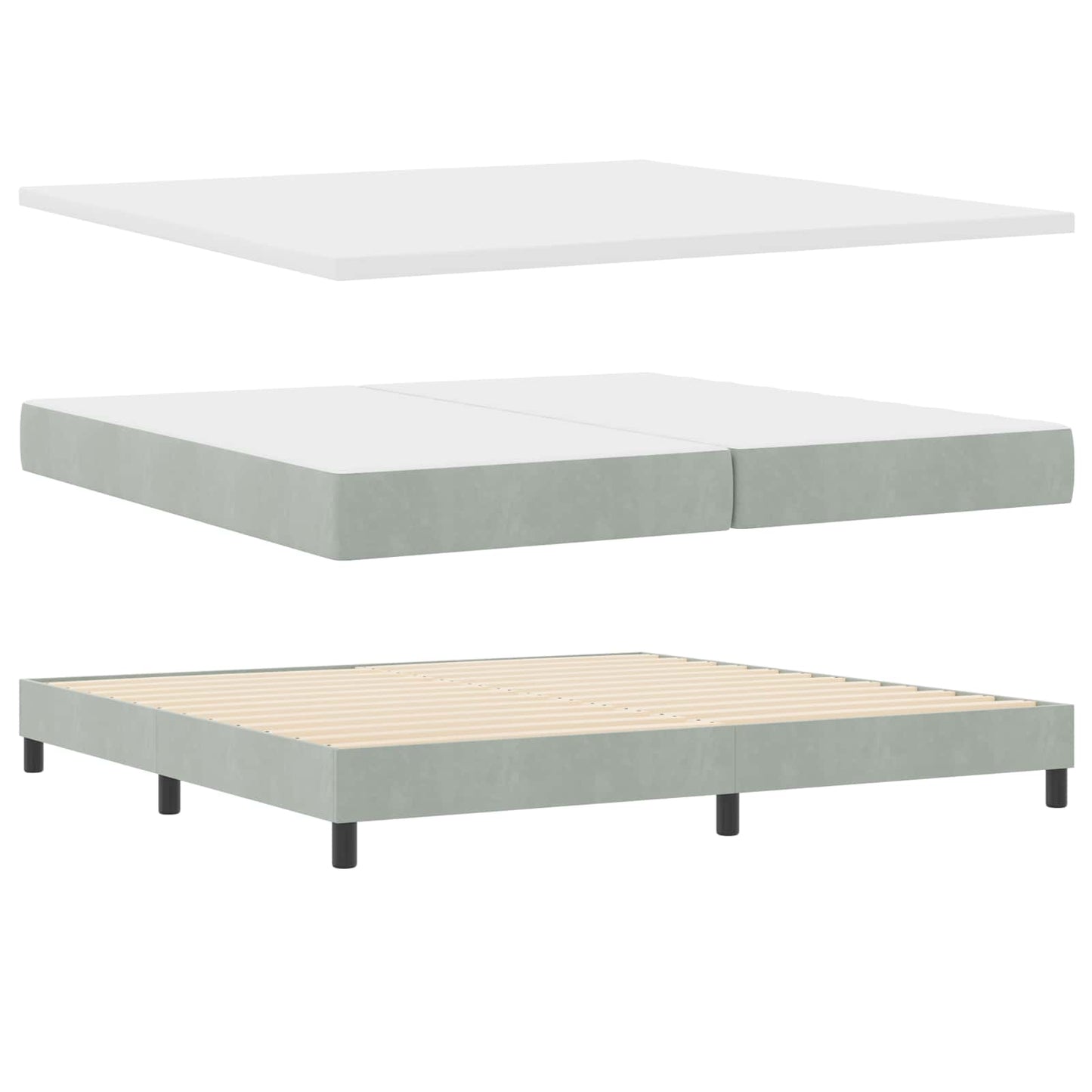 Boxrugós ágy matracmal Világosszürke 200 x 200 cm Bársony