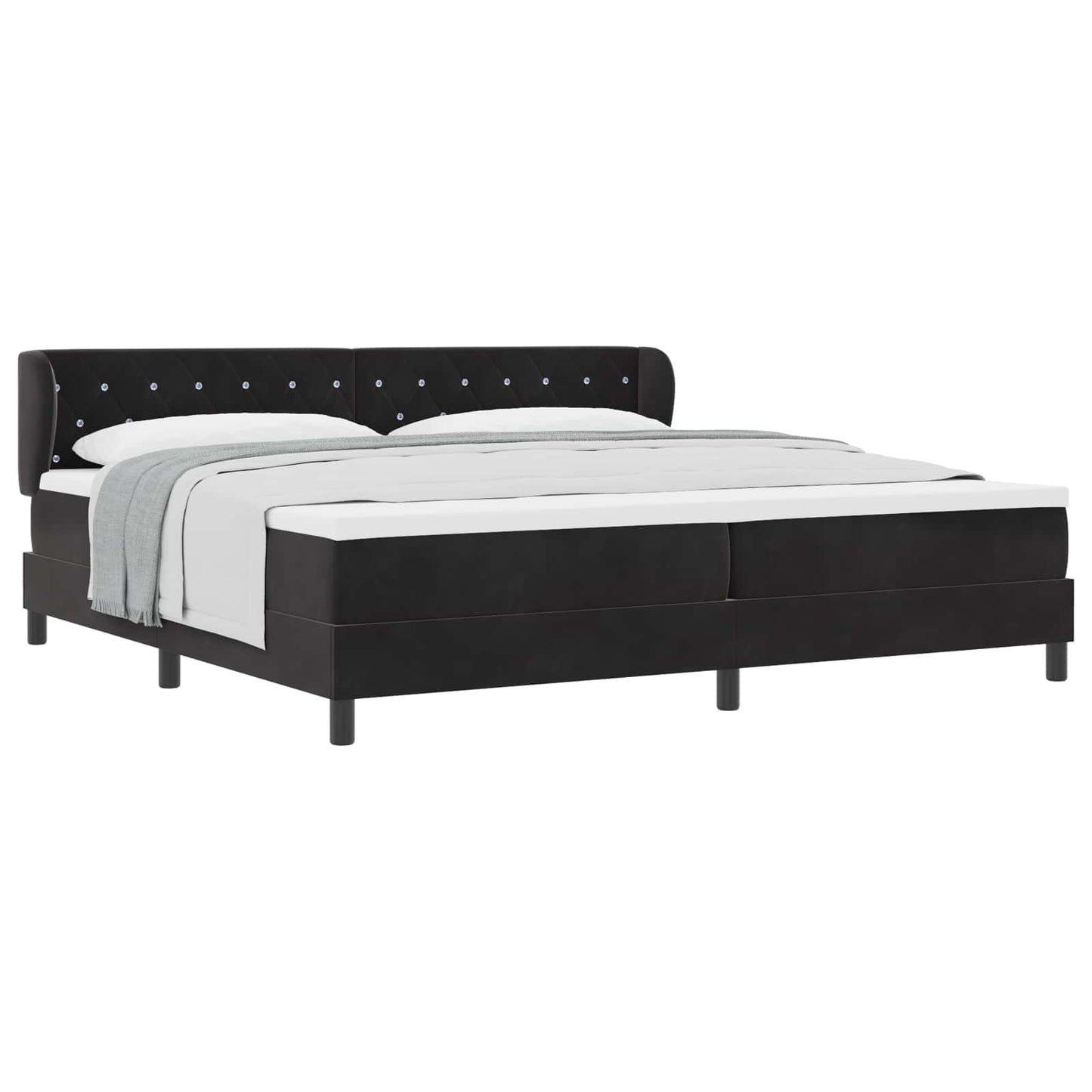 Boxrugós ágy matracmal fejtámlával Fekete 200 x 200 cm Bársony