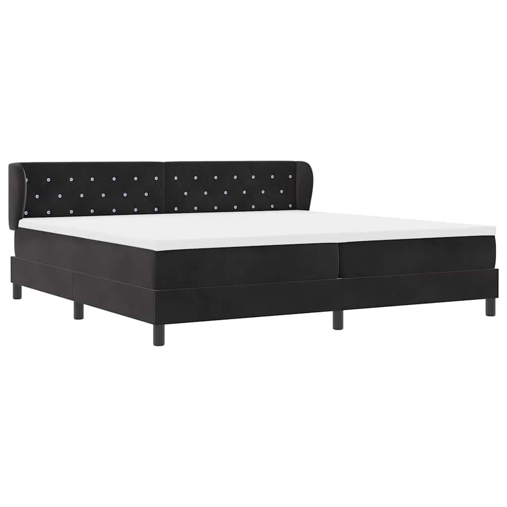 Boxrugós ágy matracmal fejtámlával Fekete 200 x 200 cm Bársony