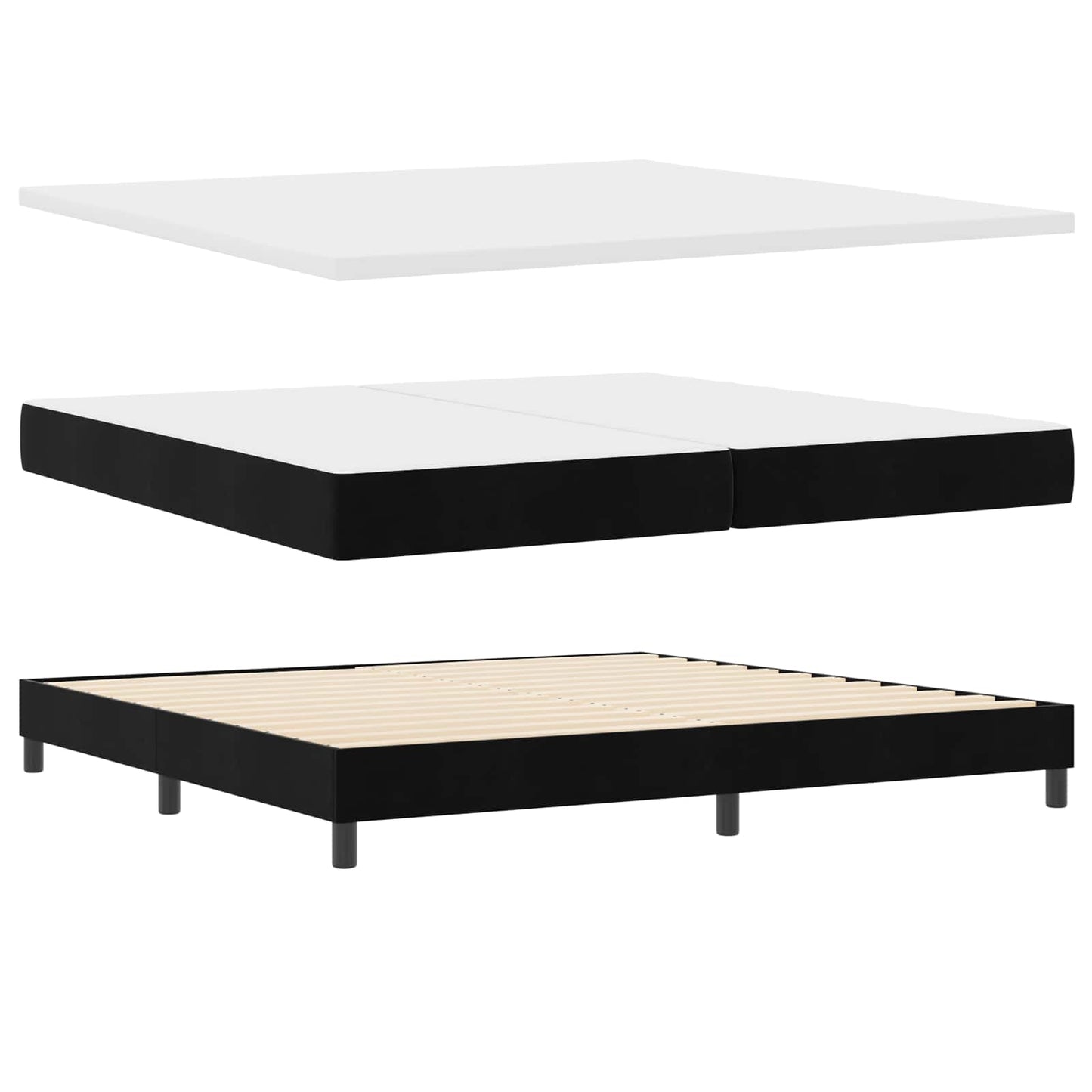 Boxrugós ágy matracmal fejtámlával Fekete 200 x 200 cm Bársony