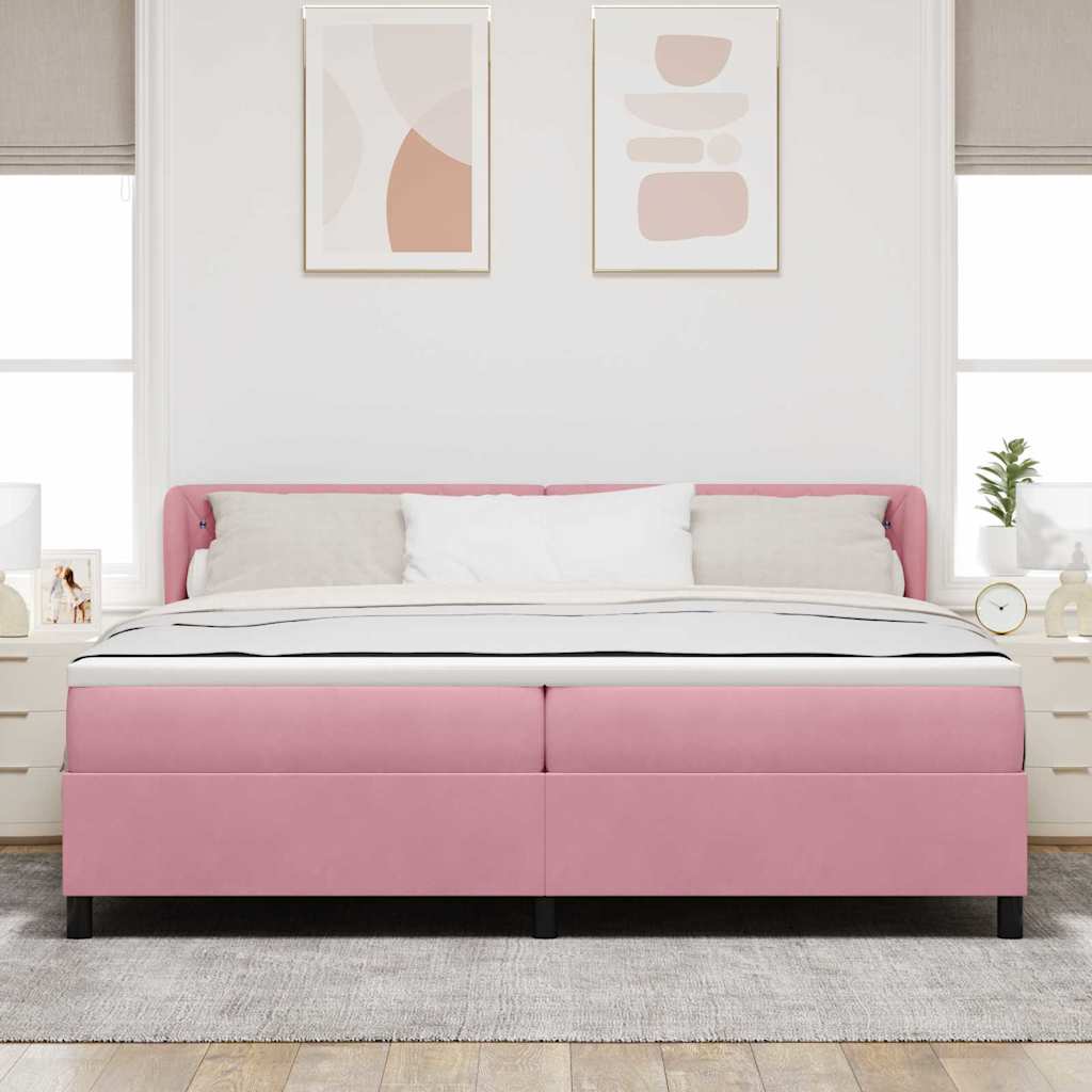 Boxrugós ágy fejtámlával Rózsaszín 200 x 200 cm Bársony