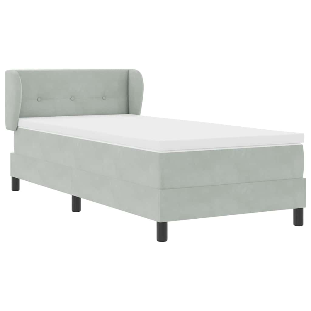 Boxrugós ágy fejtámlával Világosszürke 80 x 200 cm Bársony