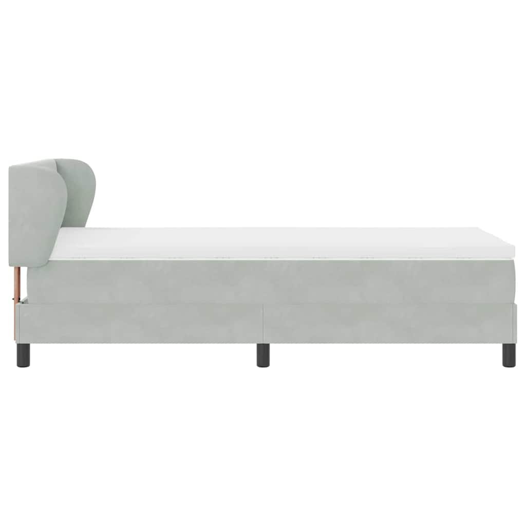 Boxrugós ágy fejtámlával Világosszürke 80 x 200 cm Bársony
