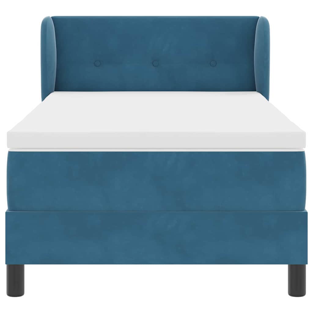 Boxrugós ágy fejtámlával Sötétkék 100 x 200 cm Bársony