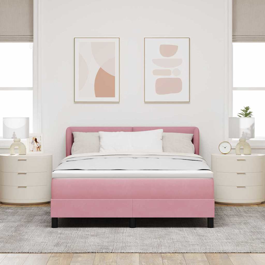 Boxrugós ágy fejtámlával Rózsaszín 140 x 190 cm Bársony