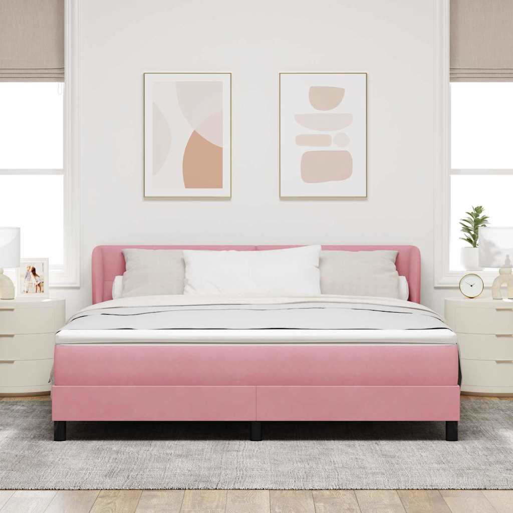 Boxrugós ágy fejtámlával Rózsaszín 180 x 200 cm Bársony