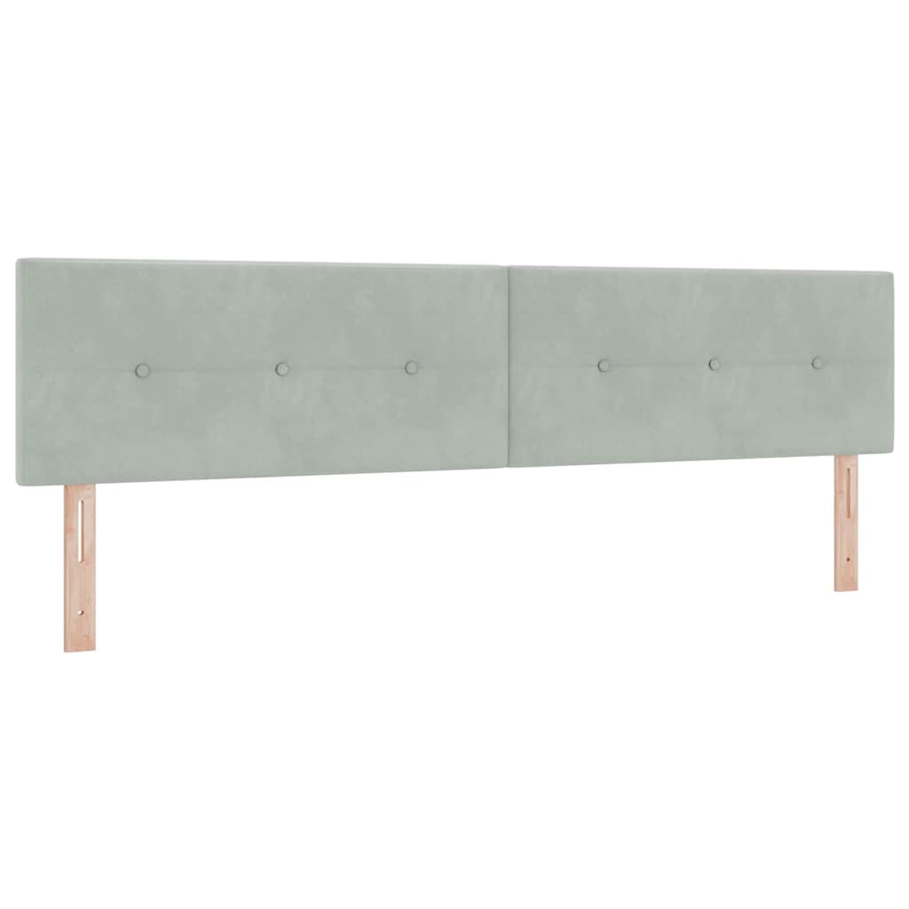 Boxrugós ágy fejtámlával Világosszürke 200 x 200 cm Bársony