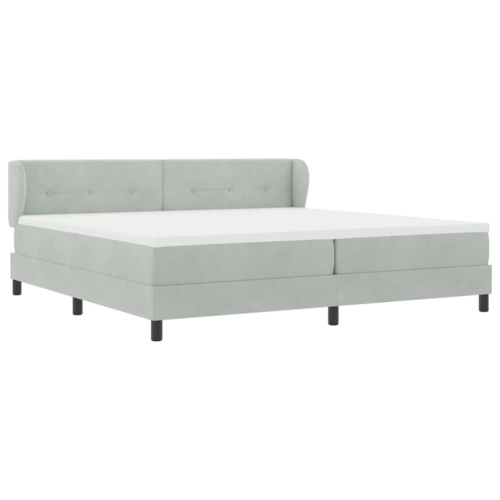 Boxrugós ágy fejtámlával Világosszürke 200 x 200 cm Bársony