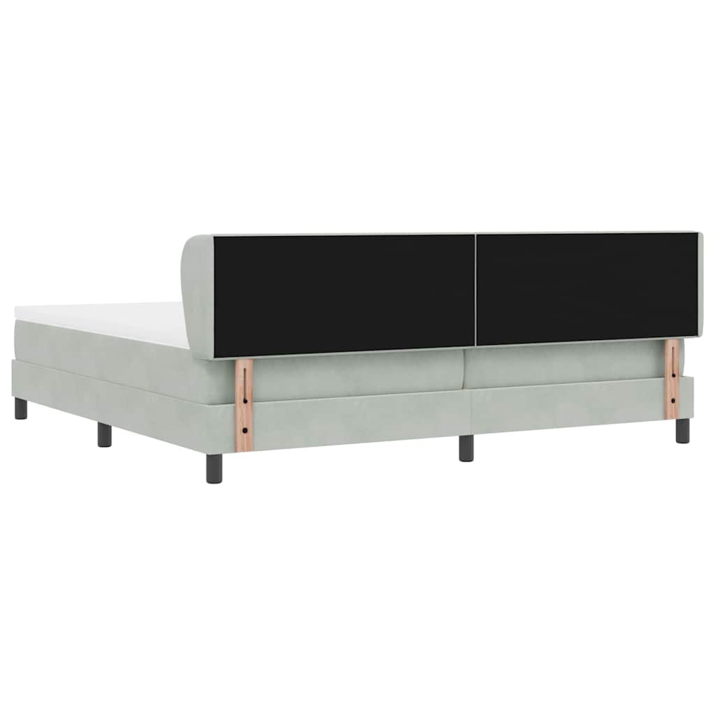 Boxrugós ágy fejtámlával Világosszürke 200 x 200 cm Bársony