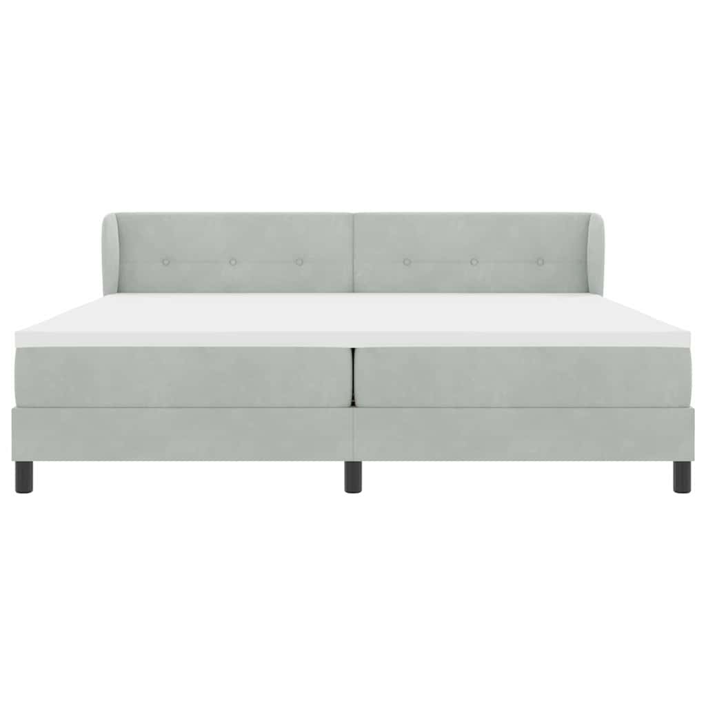 Boxrugós ágy fejtámlával Világosszürke 200 x 200 cm Bársony