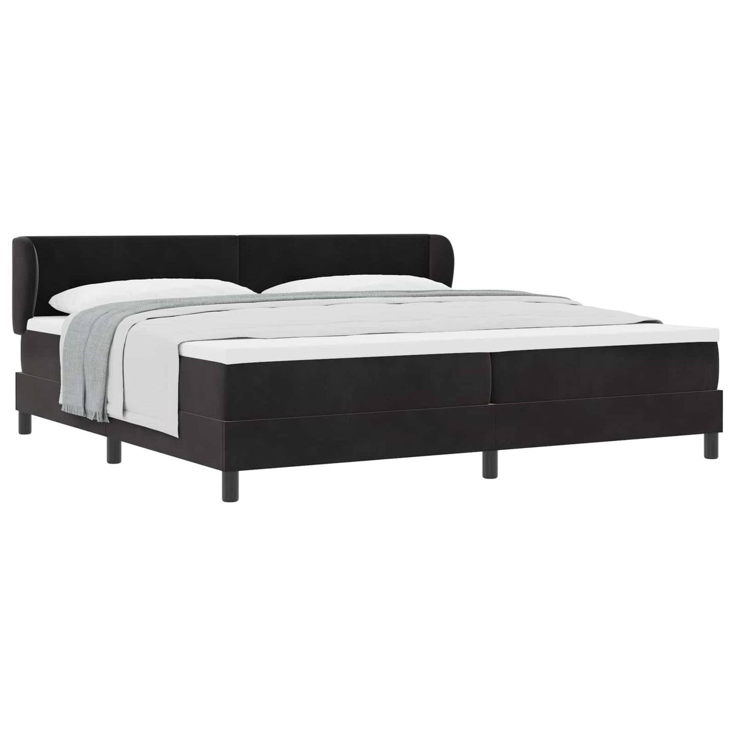 Boxrugós ágy matracmal fejtámlával Fekete 200 x 200 cm Bársony