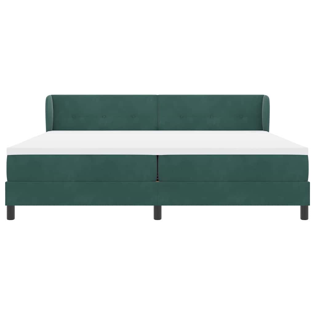 Boxrugós ágy fejtámlával Sötétzöld 200 x 200 cm Bársony