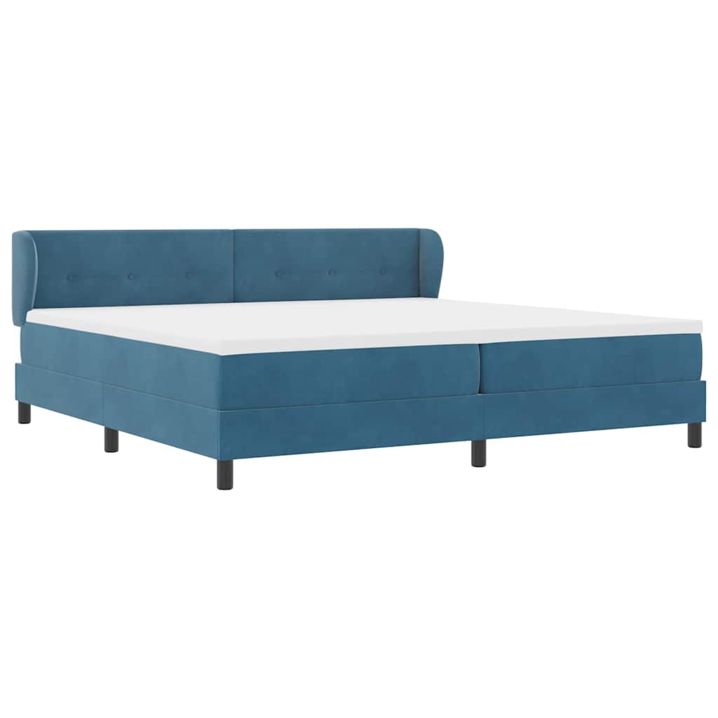 Boxrugós ágy fejtámlával Sötétkék 200 x 200 cm Bársony