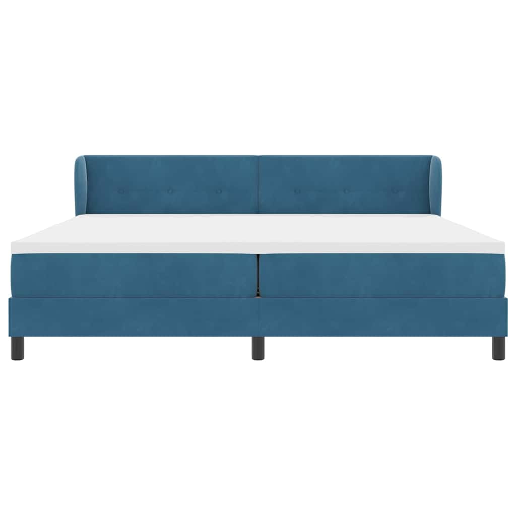Boxrugós ágy fejtámlával Sötétkék 200 x 200 cm Bársony