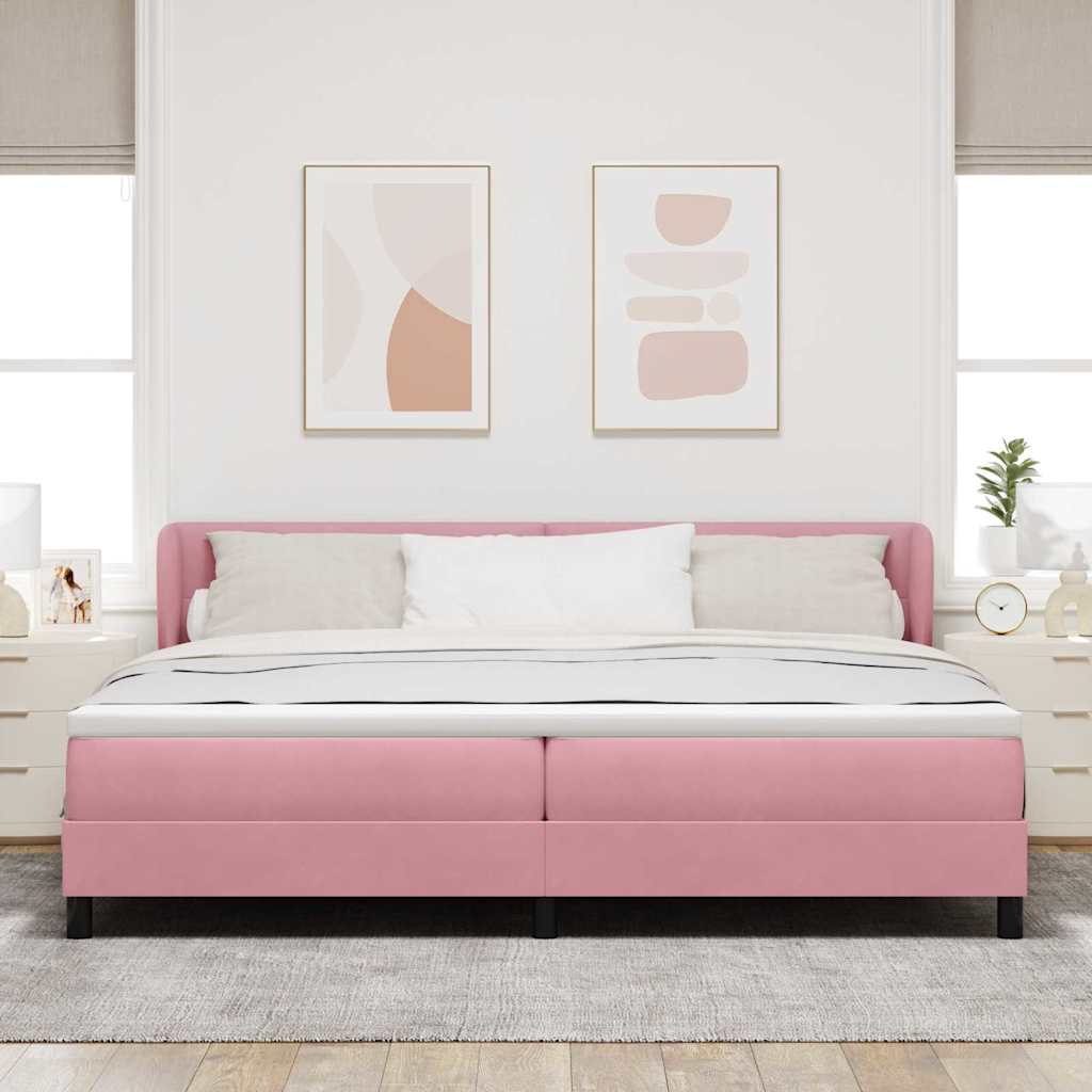 Boxrugós ágy fejtámlával Rózsaszín 200 x 200 cm Bársony
