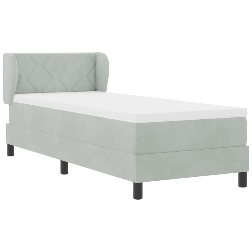 Boxrugós ágy fejtámlával Világosszürke 80 x 200 cm Bársony