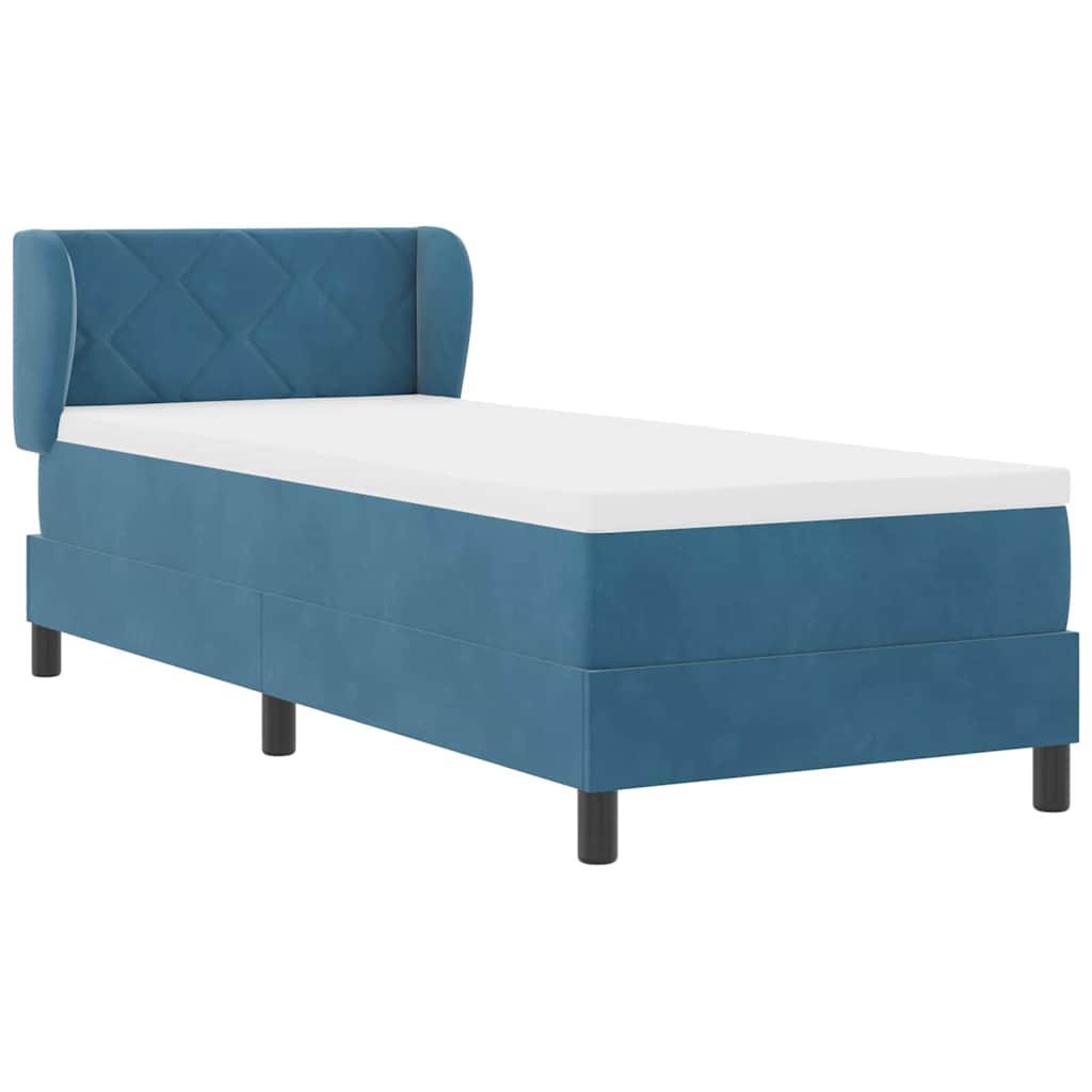 Boxrugós ágy fejtámlával Sötétkék 80 x 200 cm Bársony