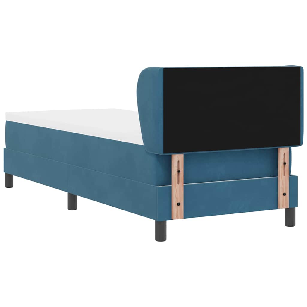 Boxrugós ágy fejtámlával Sötétkék 80 x 200 cm Bársony