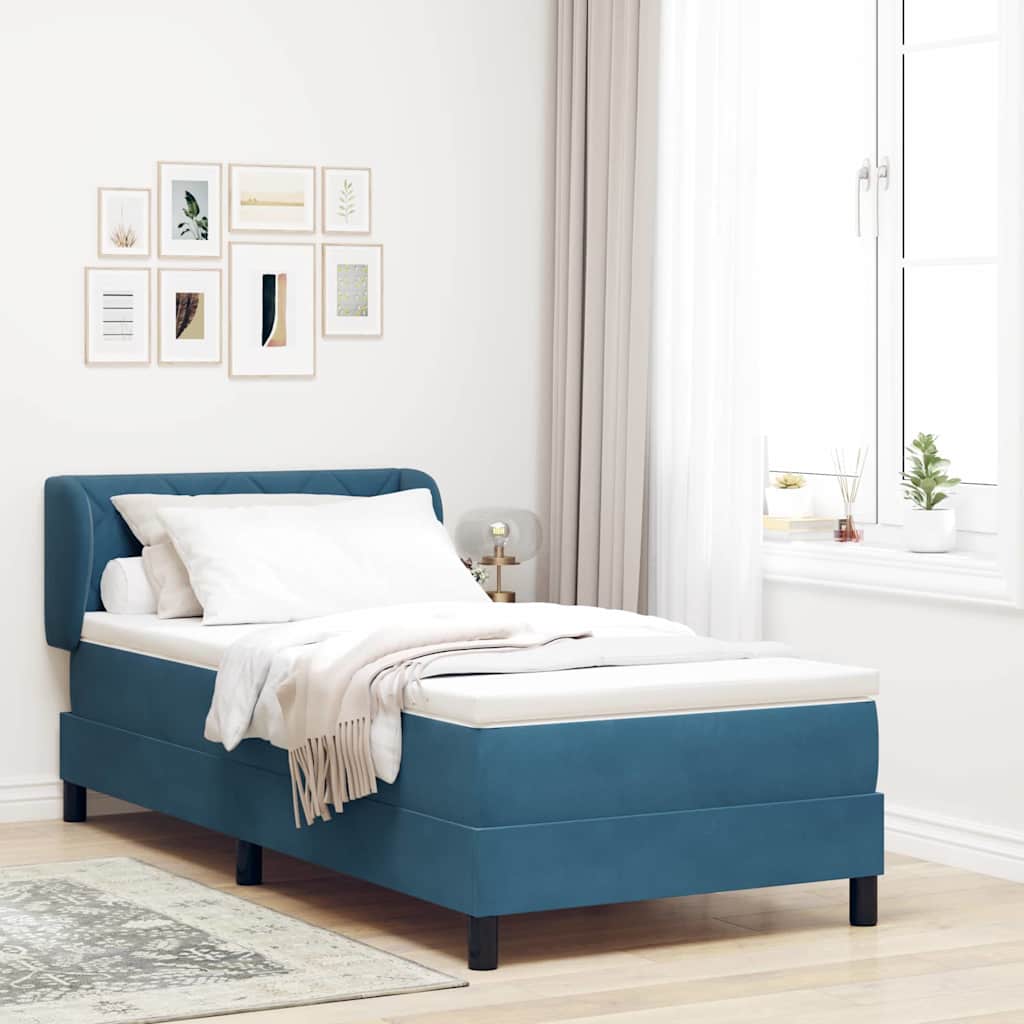 Boxrugós ágy fejtámlával Sötétkék 100 x 200 cm Bársony