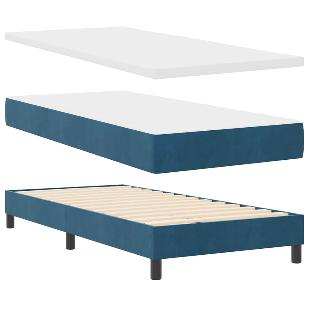 Boxrugós ágy fejtámlával Sötétkék 100 x 200 cm Bársony