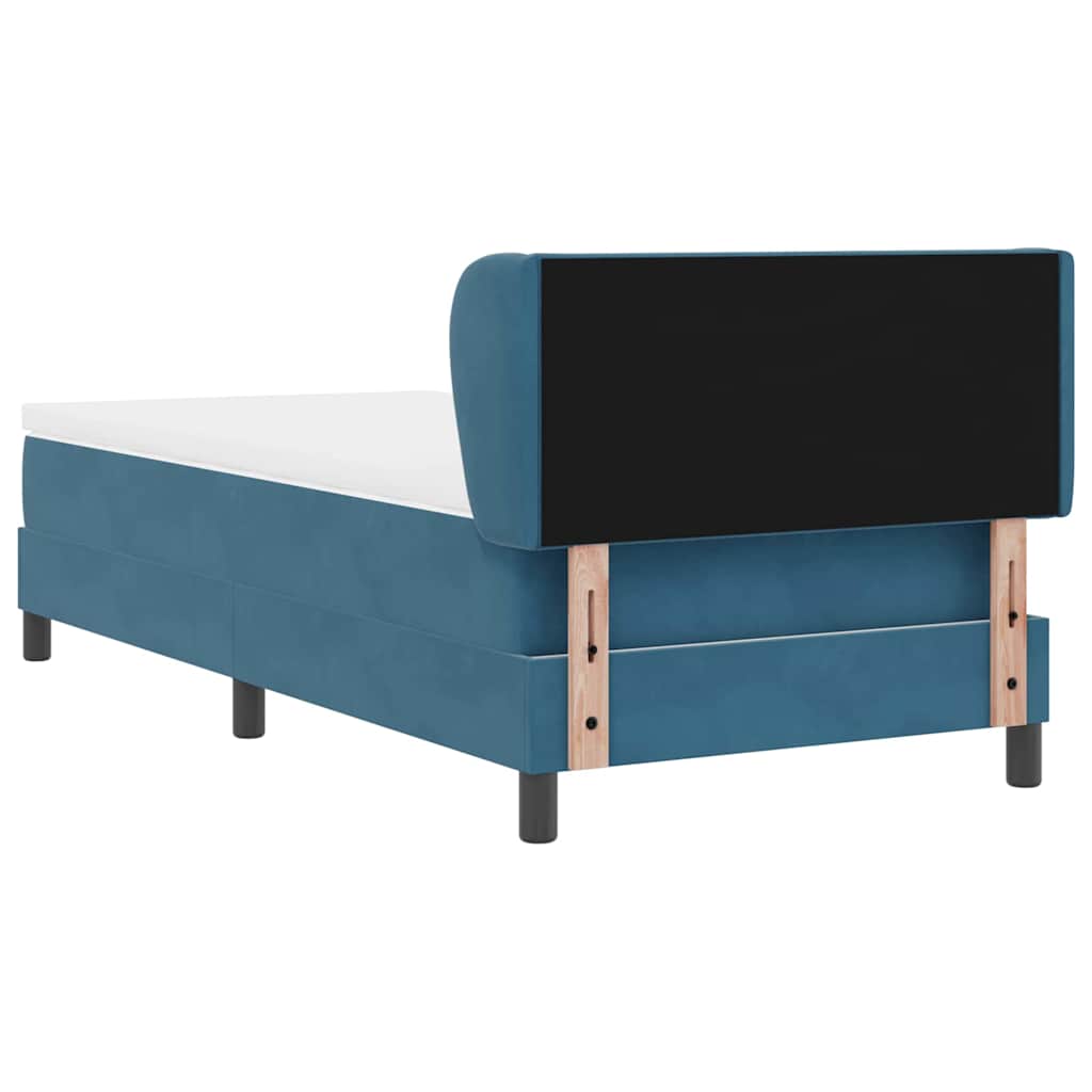 Boxrugós ágy fejtámlával Sötétkék 100 x 200 cm Bársony