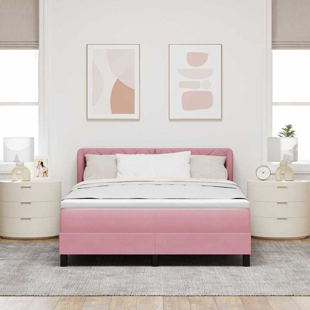 Boxrugós ágy fejtámlával Rózsaszín 140 x 190 cm Bársony