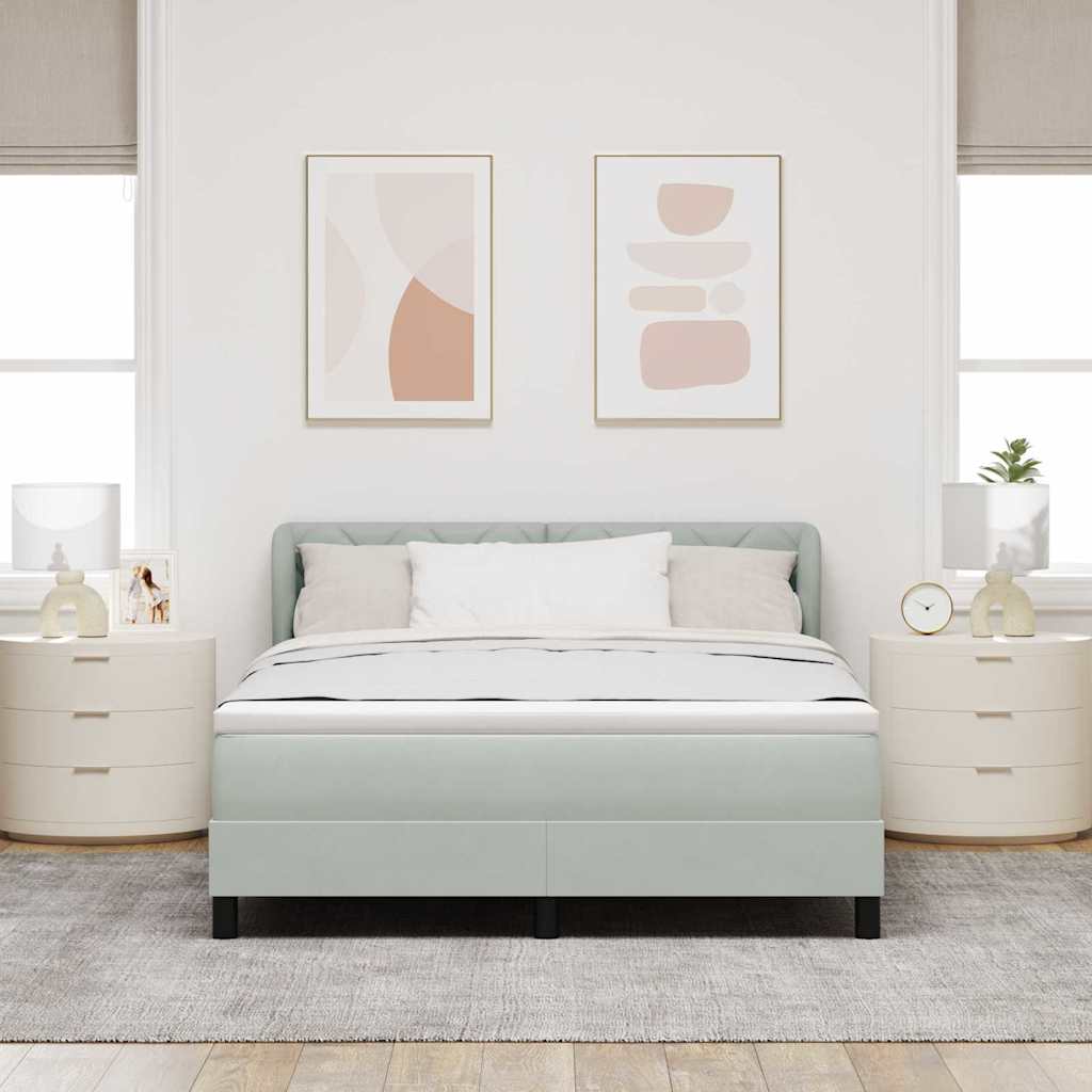 Boxrugós ágy fejtámlával Világosszürke 160 x 200 cm Bársony