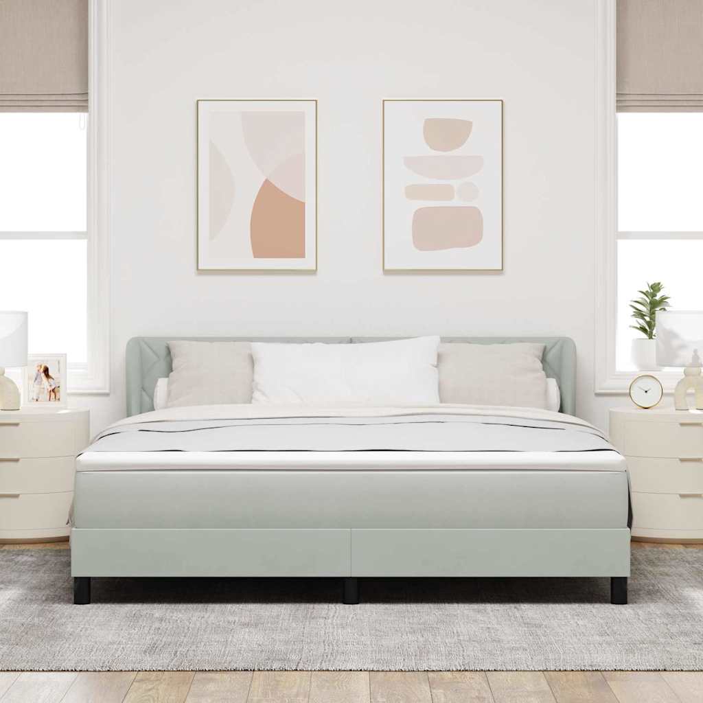 Boxrugós ágy fejtámlával Világosszürke 180 x 200 cm Bársony