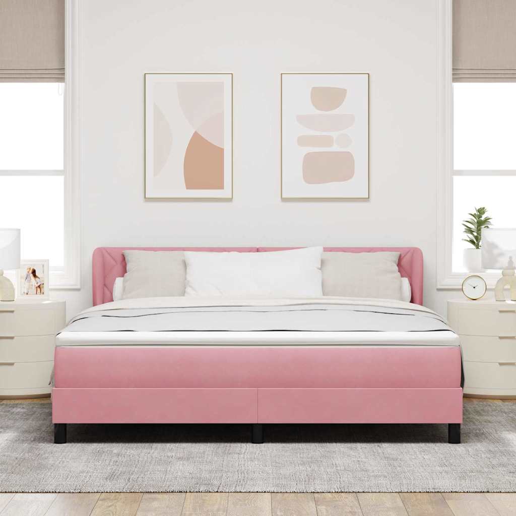 Boxrugós ágy fejtámlával Rózsaszín 180 x 200 cm Bársony