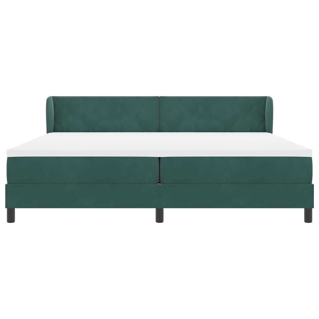 Boxrugós ágy fejtámlával Sötétzöld 200 x 200 cm Bársony