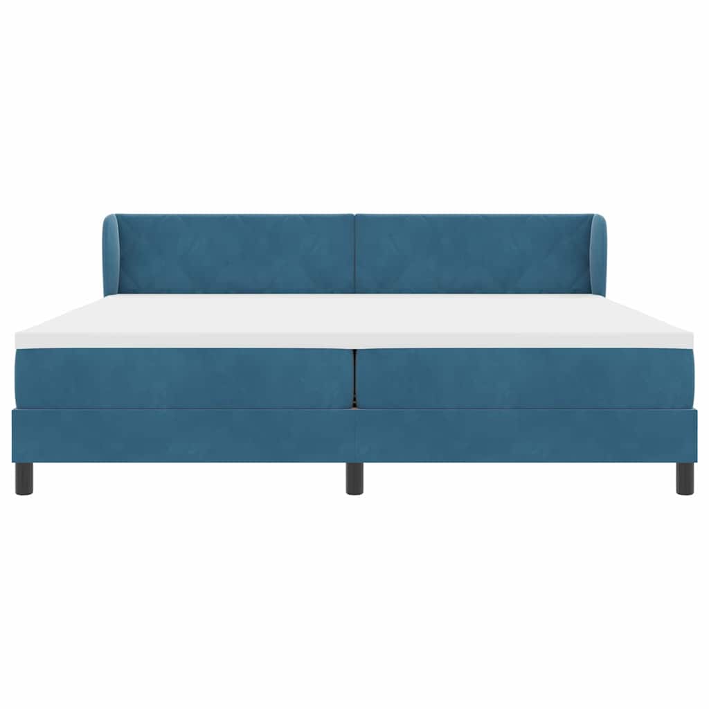 Boxrugós ágy matracmal Sötétkék 200 x 200 cm Bársony