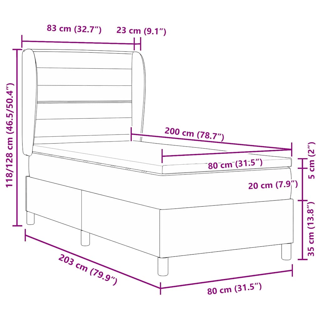 Boxrugós ágy matracmal fejtámlával Fekete 80 x 200 cm szövet